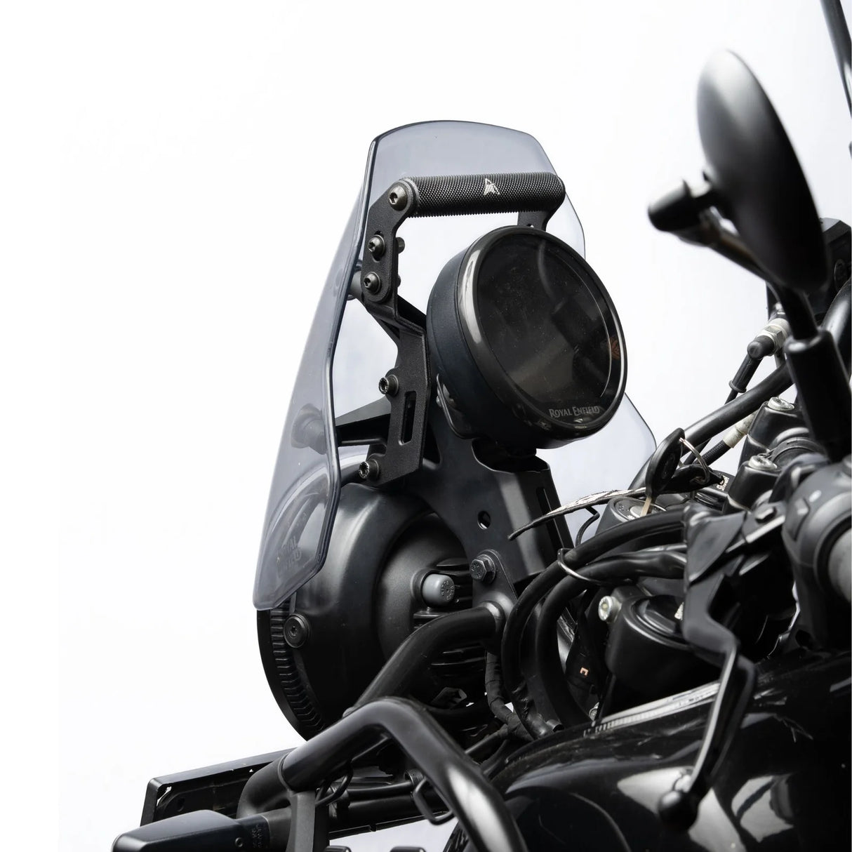 Auto Engina Adjustable GPS Mount installed on Royal Enfield Himalayan 450 motorcycle cockpit