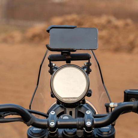 Auto Engina Adjustable GPS Mount installed on Royal Enfield Himalayan 450 motorcycle cockpit