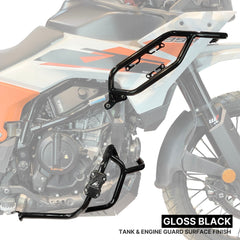 Auto Engina Gloss Black Crash Guard for 2025 KTM 390 Adventure R X S with 22mm Steel Tank and Engine Protection