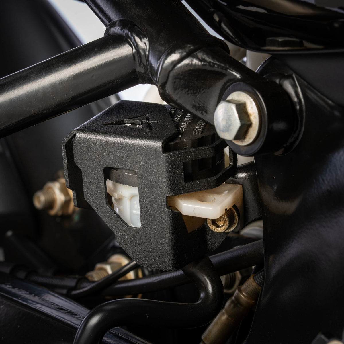 Auto Engina Rear Brake Oil Reservoir Cover for Royal Enfield Himalayan 450 in textured matte black finish