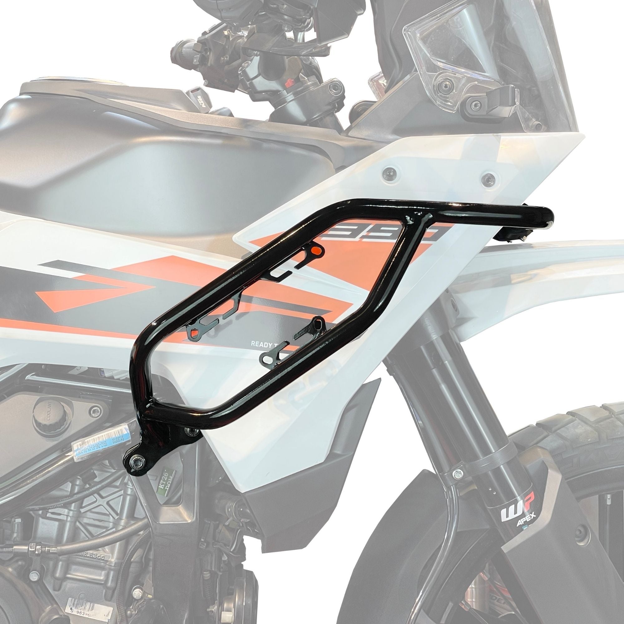 Auto Engina Gloss Black Crash Guard for 2025 KTM 390 Adventure R X S with 22mm Steel Tank and Engine Protection