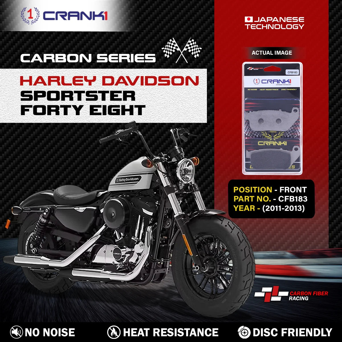 CRANK1 CFB183 carbon front brake pads for Harley Davidson Sportster Forty Eight 2011-2013
