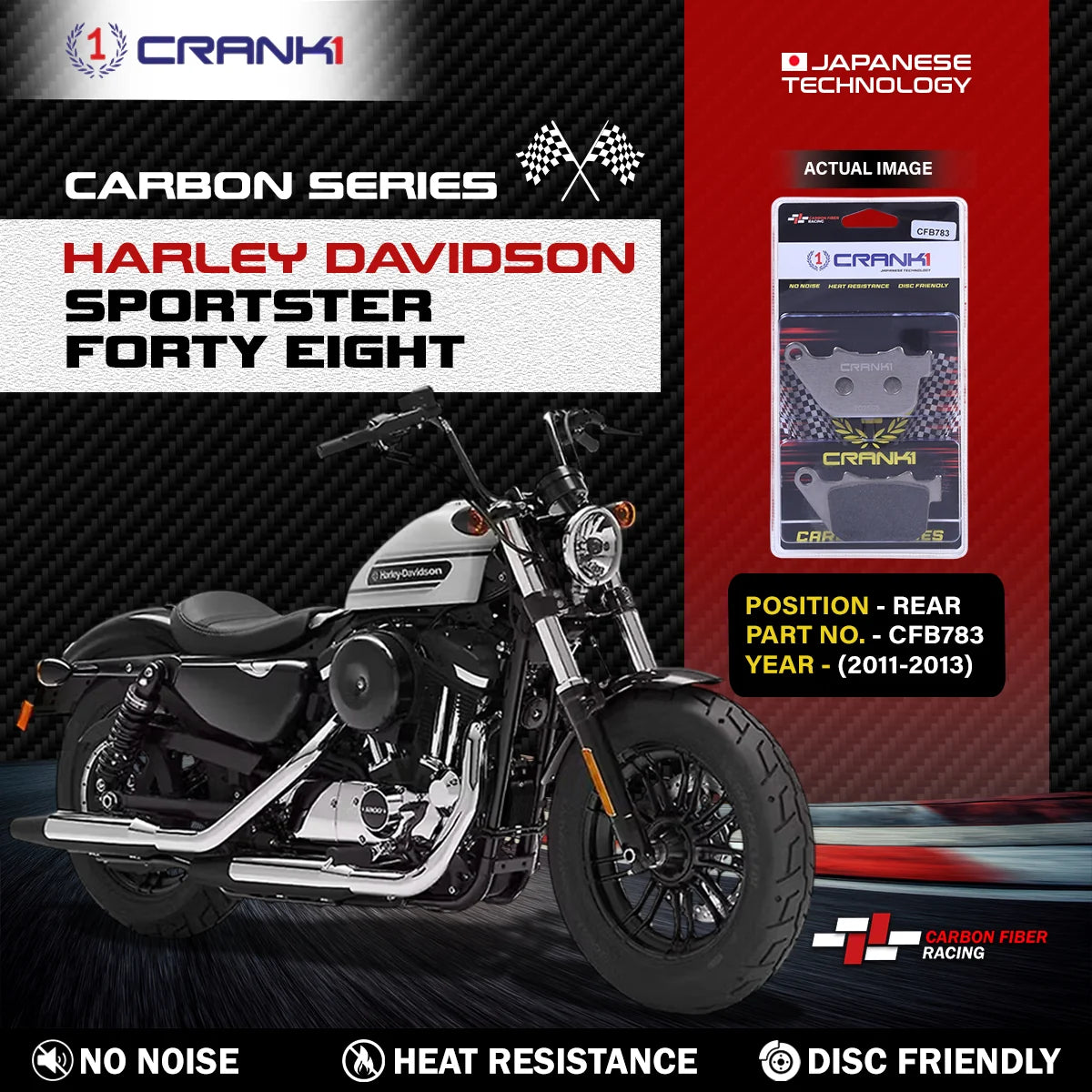 CRANK1 CFB783 carbon rear brake pads for Harley Davidson Sportster Forty Eight 2011-2013