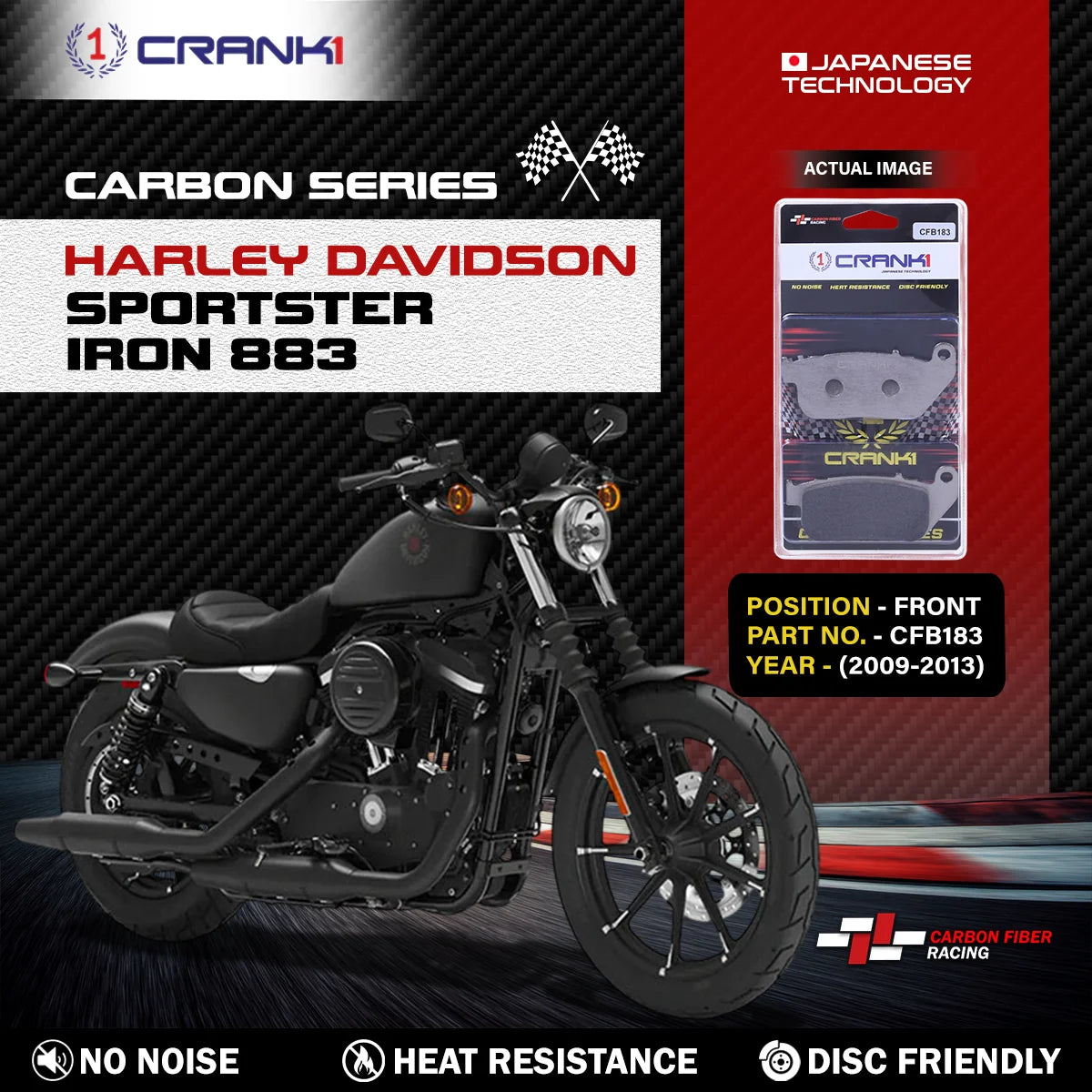 CRANK1 CFB183 carbon front brake pads for Harley Davidson Iron 883 2009-2013