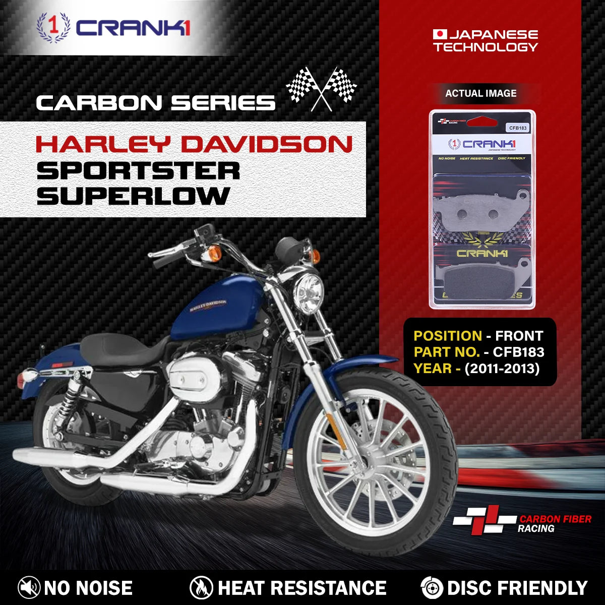 CRANK1 CFB183 carbon front brake pads for Harley Davidson Sportster SuperLow 2011-2013