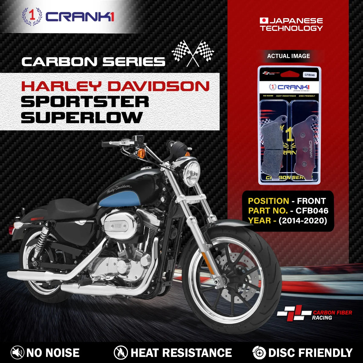 CRANK1 CFB046 carbon front brake pads for Harley-Davidson Sportster SuperLow 2014-2020