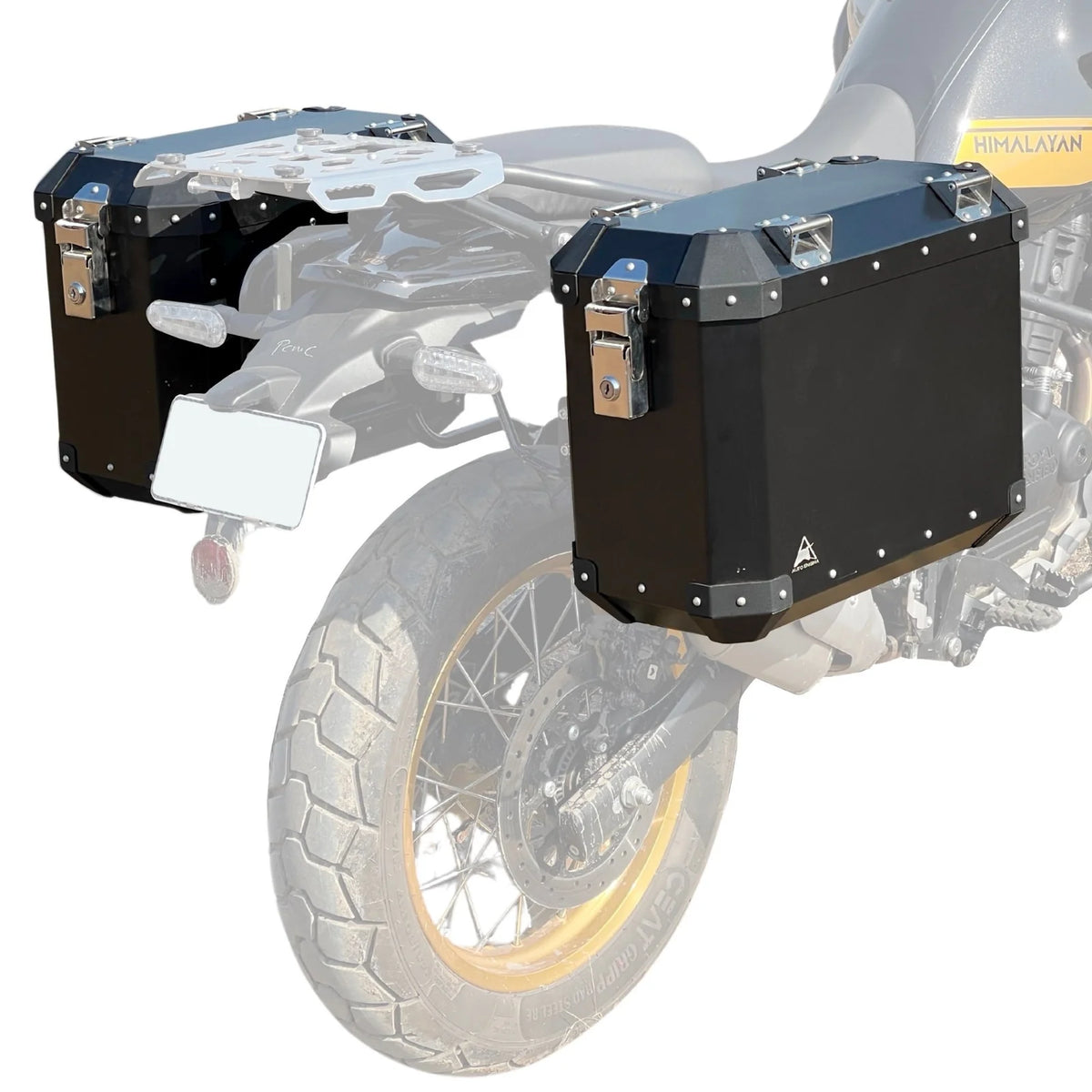 Auto Engina 72L Black Aluminium Panniers for Royal Enfield Himalayan 450 Adventure Touring Motorcycle