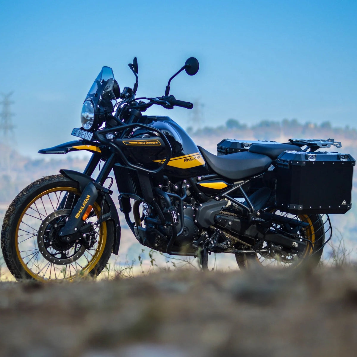 Auto Engina 72L Black Aluminium Panniers for Royal Enfield Himalayan 450 Adventure Touring Motorcycle