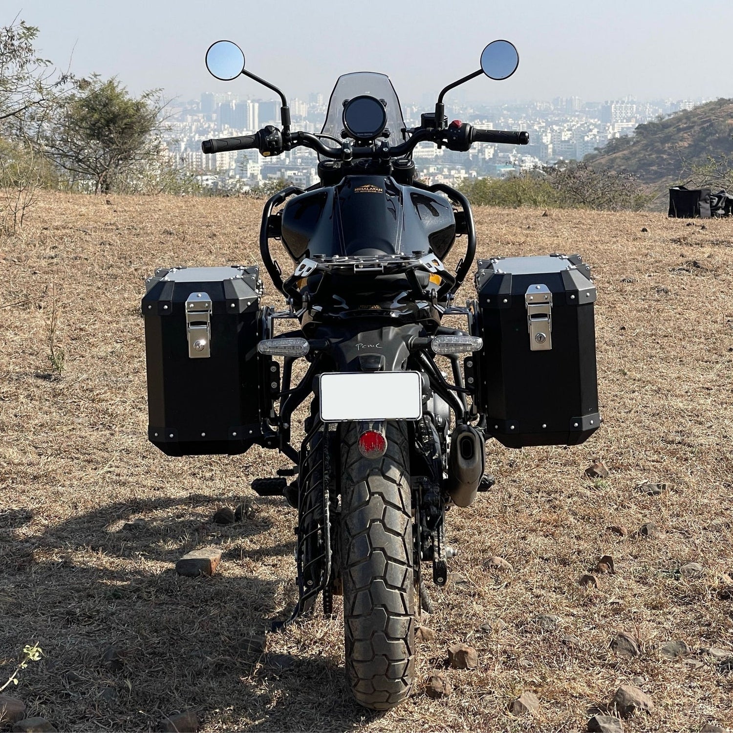 Auto Engina 72L Black Aluminium Panniers for Royal Enfield Himalayan 450 Adventure Touring Motorcycle