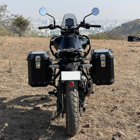 Auto Engina 72L Black Aluminium Panniers for Royal Enfield Himalayan 450 Adventure Touring Motorcycle