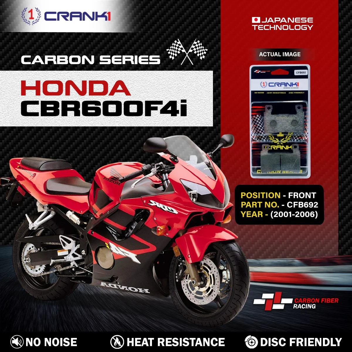 CRANK1 CFB692 carbon front brake pads for Honda CBR600F4i 2001-2006