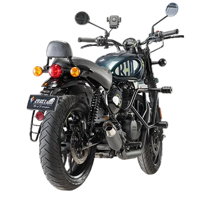 Silver Stallion Shorty Performance Exhaust for Royal Enfield Hunter 350 dual tone black matte silver brushed