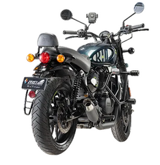 Silver Stallion Shorty Performance Exhaust for Royal Enfield Hunter 350 dual tone black matte silver brushed