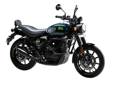 Silver Stallion Shorty Performance Exhaust for Royal Enfield Hunter 350 dual tone black matte silver brushed