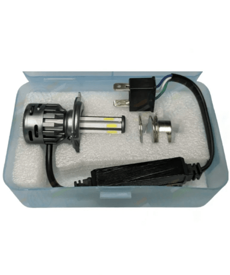 HJG M4 Mini ORIGINAL LED Headlight Bulb H4 80W For All Motorcycles (Low and High Beam Bulbs (White) AC/DC 80Watt 4 Side Chip) - Type H4