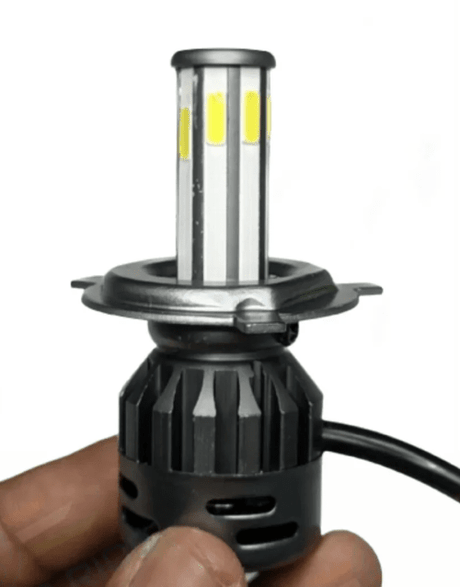 HJG M4 Mini ORIGINAL LED Headlight Bulb H4 80W For All Motorcycles (Low and High Beam Bulbs (White) AC/DC 80Watt 4 Side Chip) - Type H4