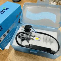 HJG M3 Mini ORIGINAL LED Headlight Bulb H4 50W For All Motorcycles (Low and High Beam Bulbs (White) AC/DC 50Watt 3 Side Chip) - Type H4