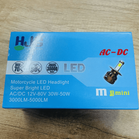 HJG M3 Mini ORIGINAL LED Headlight Bulb H4 50W For All Motorcycles (Low and High Beam Bulbs (White) AC/DC 50Watt 3 Side Chip) - Type H4