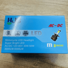 HJG M3 Mini ORIGINAL LED Headlight Bulb H4 50W For All Motorcycles (Low and High Beam Bulbs (White) AC/DC 50Watt 3 Side Chip) - Type H4