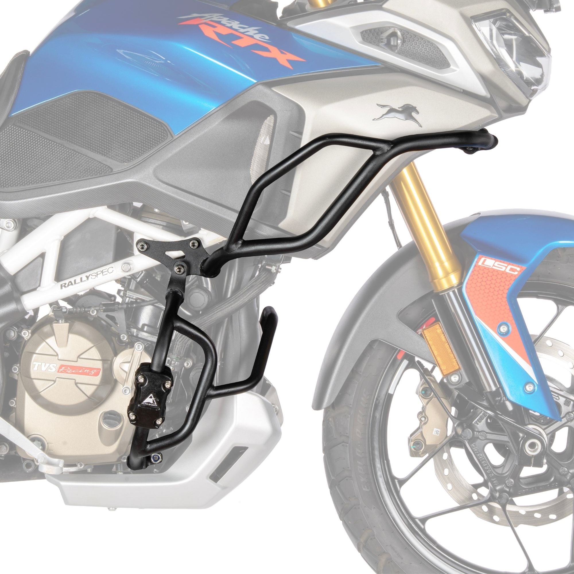 Auto Engina Crash Guard for TVS Apache RTX 300 Tank and Engine Guard with Polyamide Sliders Textured Black