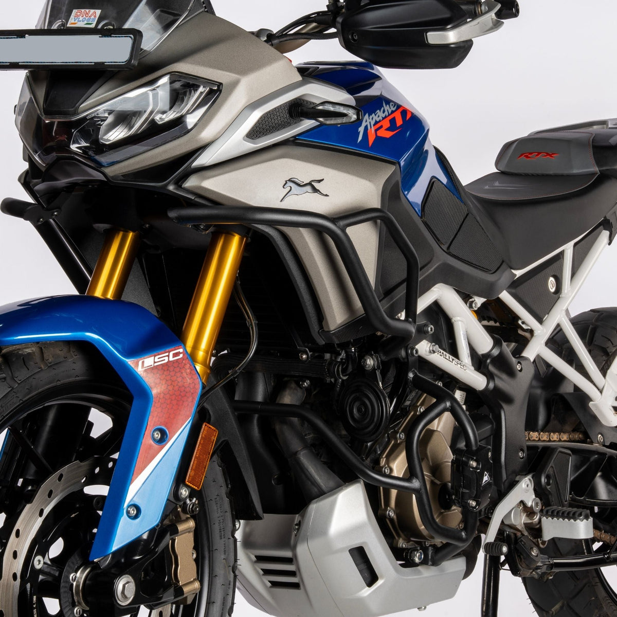 Auto Engina Crash Guard for TVS Apache RTX 300 Tank and Engine Guard with Polyamide Sliders Textured Black