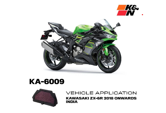 K&N KA-6009 High Flow Washable Air Filter for Kawasaki Ninja ZX-6R 2018 Onwards Genuine Performance Air Filter