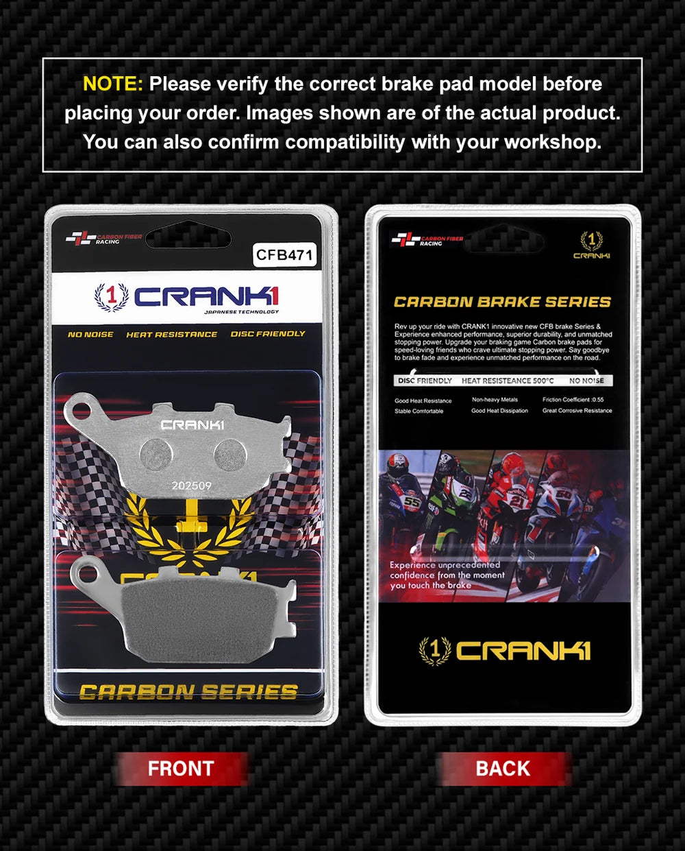 CRANK1 CFB471 carbon rear brake pads for Kawasaki Versys 650 2013-2021