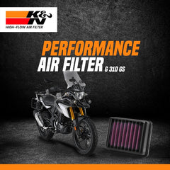 K&N high performance air filter installed on BMW G 310 GS engine

