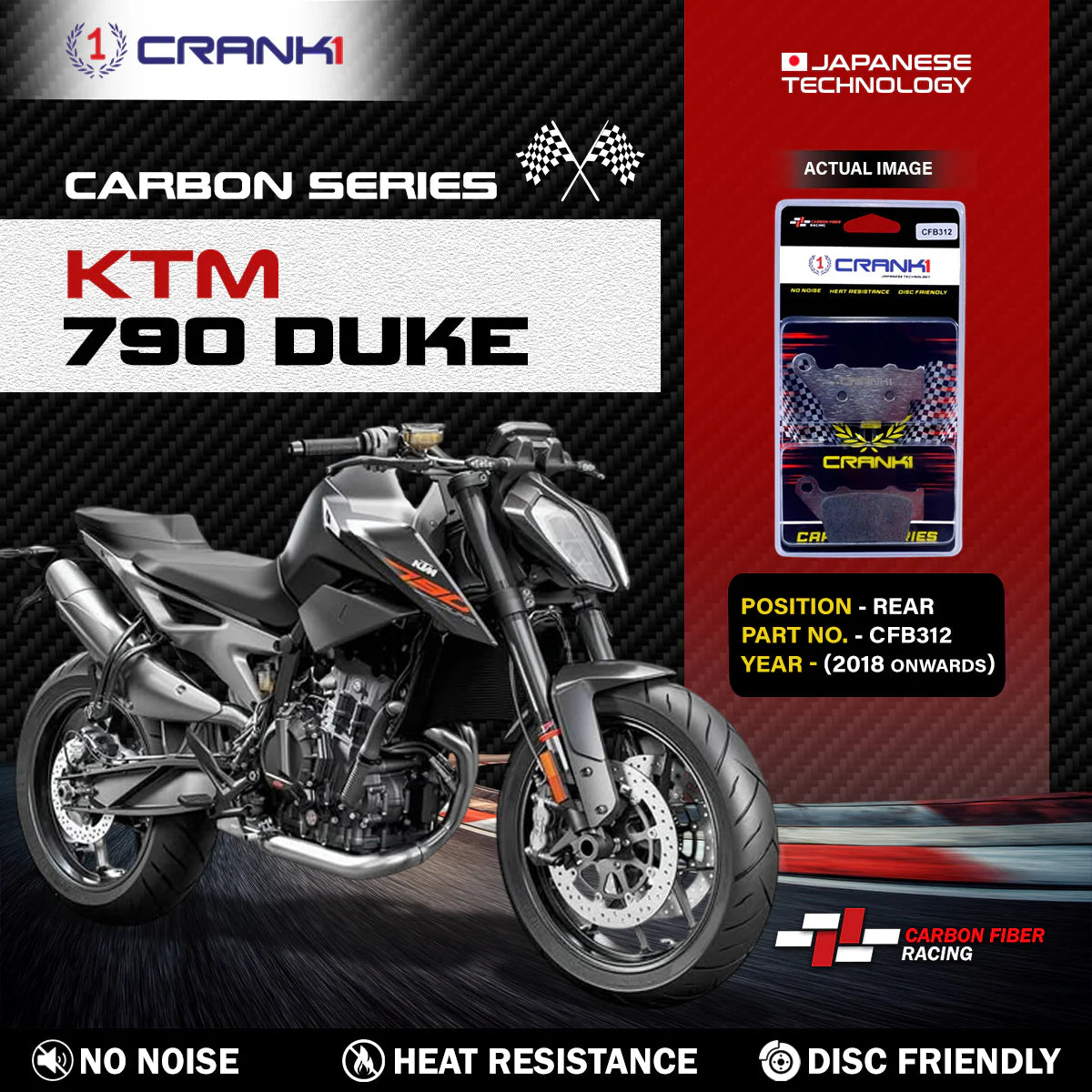 CRANK1 CFB312 Carbon Rear Brake Pads for KTM 790 Duke