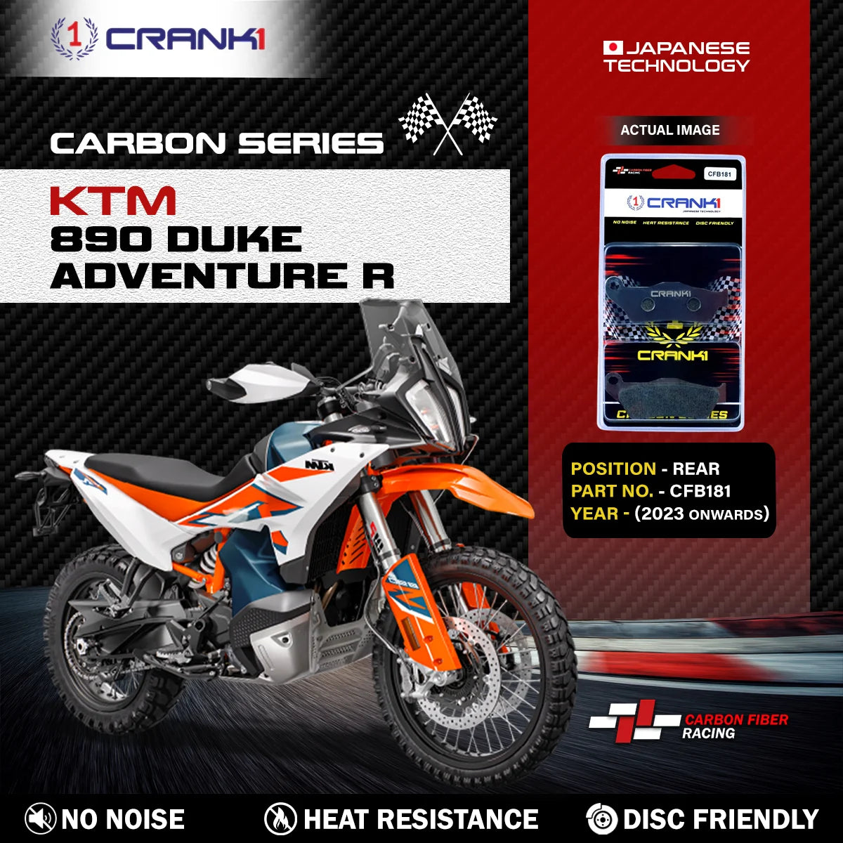 CRANK1 CFB181 carbon rear brake pads for KTM 890 Adventure R 2023 onwards