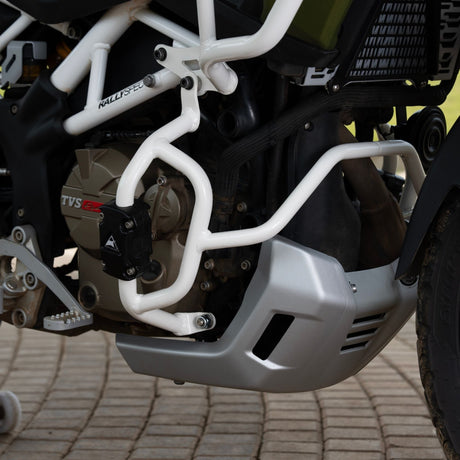 Auto Engina Crash Guard for TVS Apache RTX 300 Tank and Engine Guard with Polyamide Sliders Gloss White