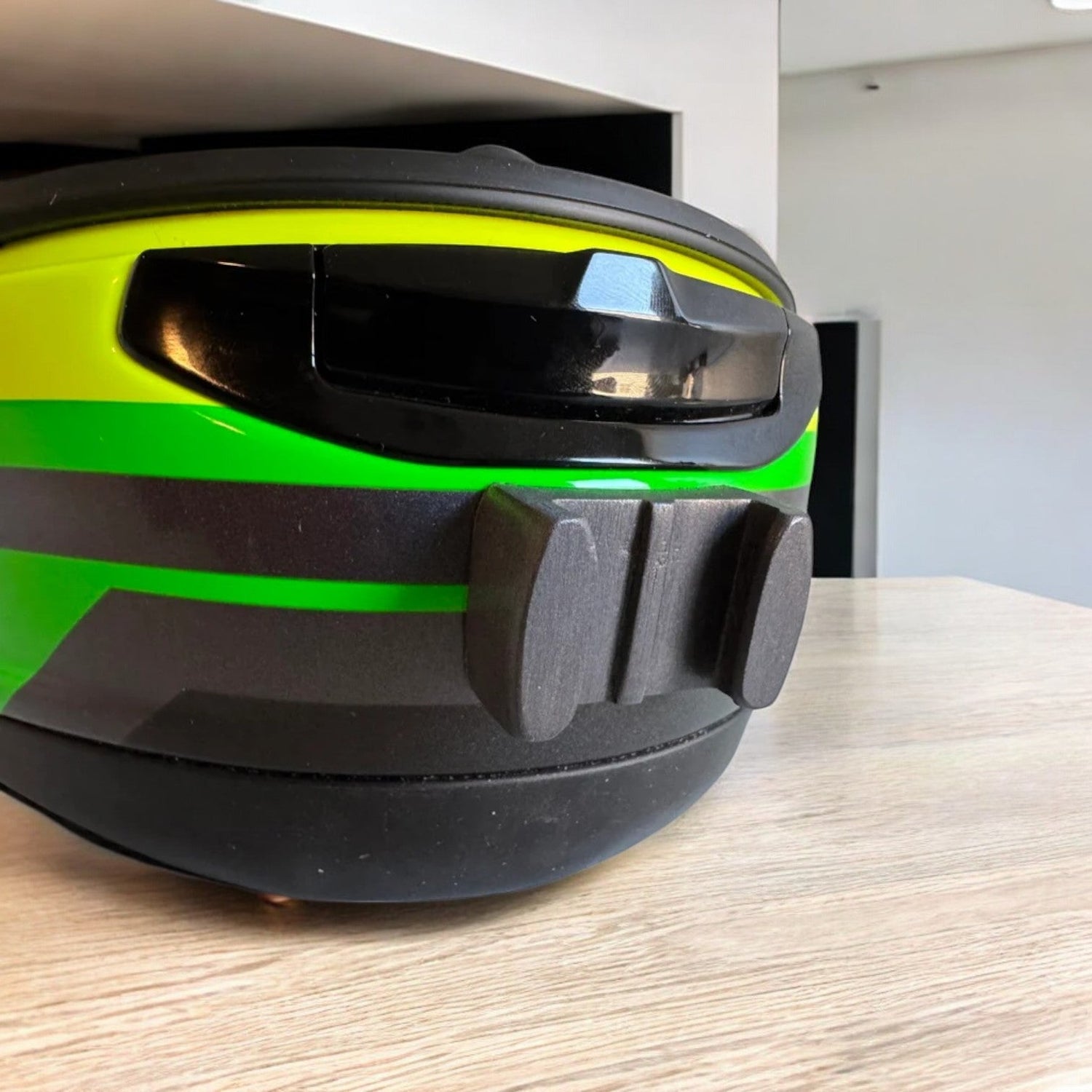Arai Corsair-X RX-7V RX-7X RX-7 EVO helmet chin mount installed for GoPro POV motovlogging and racing camera setup by Moto Vibe India with strong 3M adhesive mount