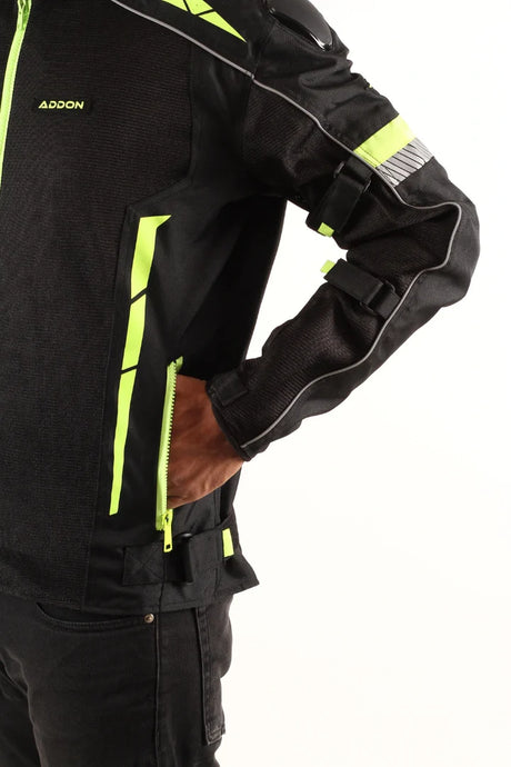 Lone Ranger Women Addon Pro Black Neon Green Level 2 Armored Motorcycle Riding Jacket