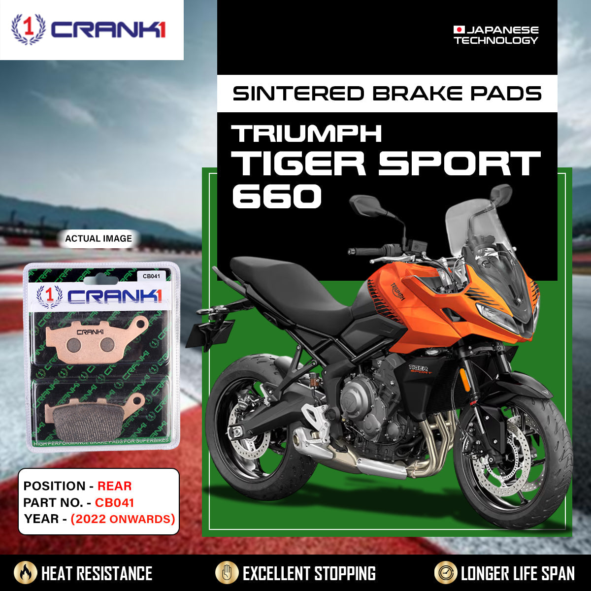 CRANK1 CB041 Sintered Rear Brake Pads for Triumph Tiger Sport 660 (2022 Onwards) | LEGUNDARY Custom