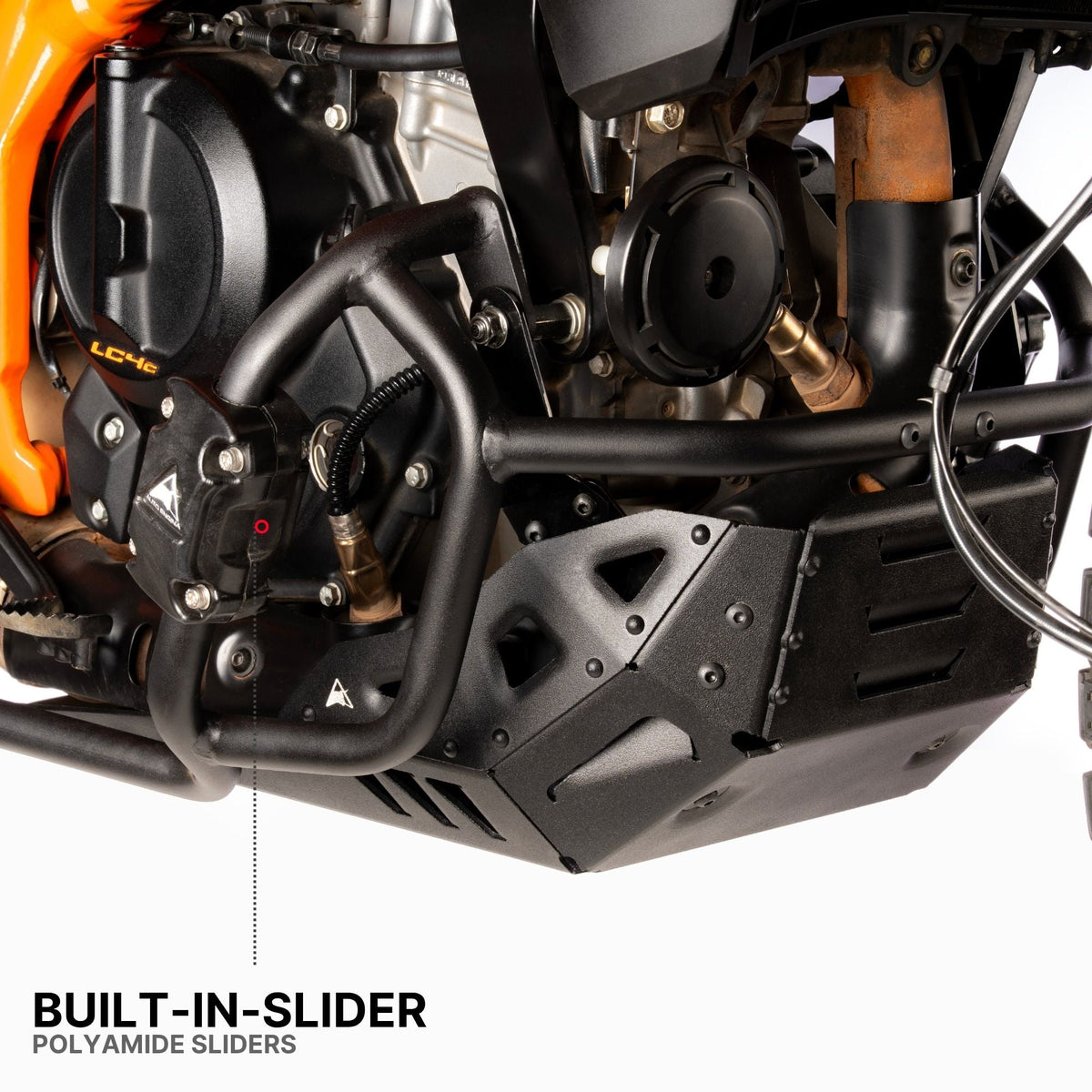 Auto Engina Bash Plate and Engine Guard Combo for 2026 KTM 390 Enduro R in Texture Black and Gloss Black with complete engine and underbody protection