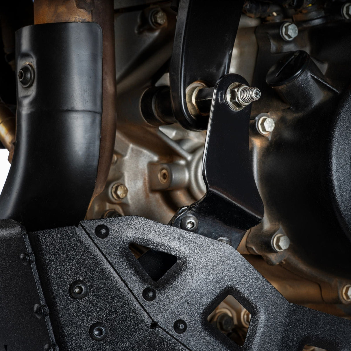Auto Engina Bash Plate and Engine Guard Combo for 2026 KTM 390 Enduro R in Texture Black and Gloss Black with complete engine and underbody protection