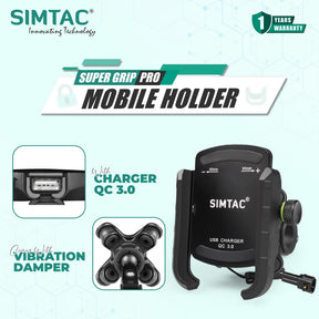 Simtac MHC3-PRO Super Grip motorcycle mobile holder with QC 3.0 USB-A charger