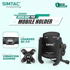 Simtac MHC3-PRO Super Grip motorcycle mobile holder with QC 3.0 USB-A charger