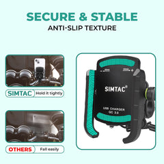Simtac MHC3-PRO Super Grip motorcycle mobile holder with QC 3.0 USB-A charger