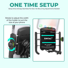 Simtac MHC3-PRO Super Grip motorcycle mobile holder with QC 3.0 USB-A charger