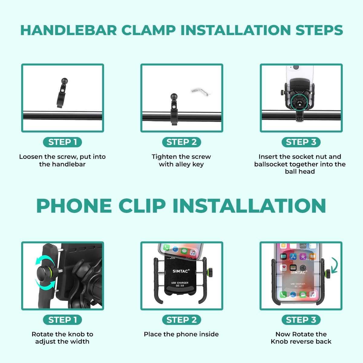 Simtac MHC3-PRO Super Grip motorcycle mobile holder with QC 3.0 USB-A charger