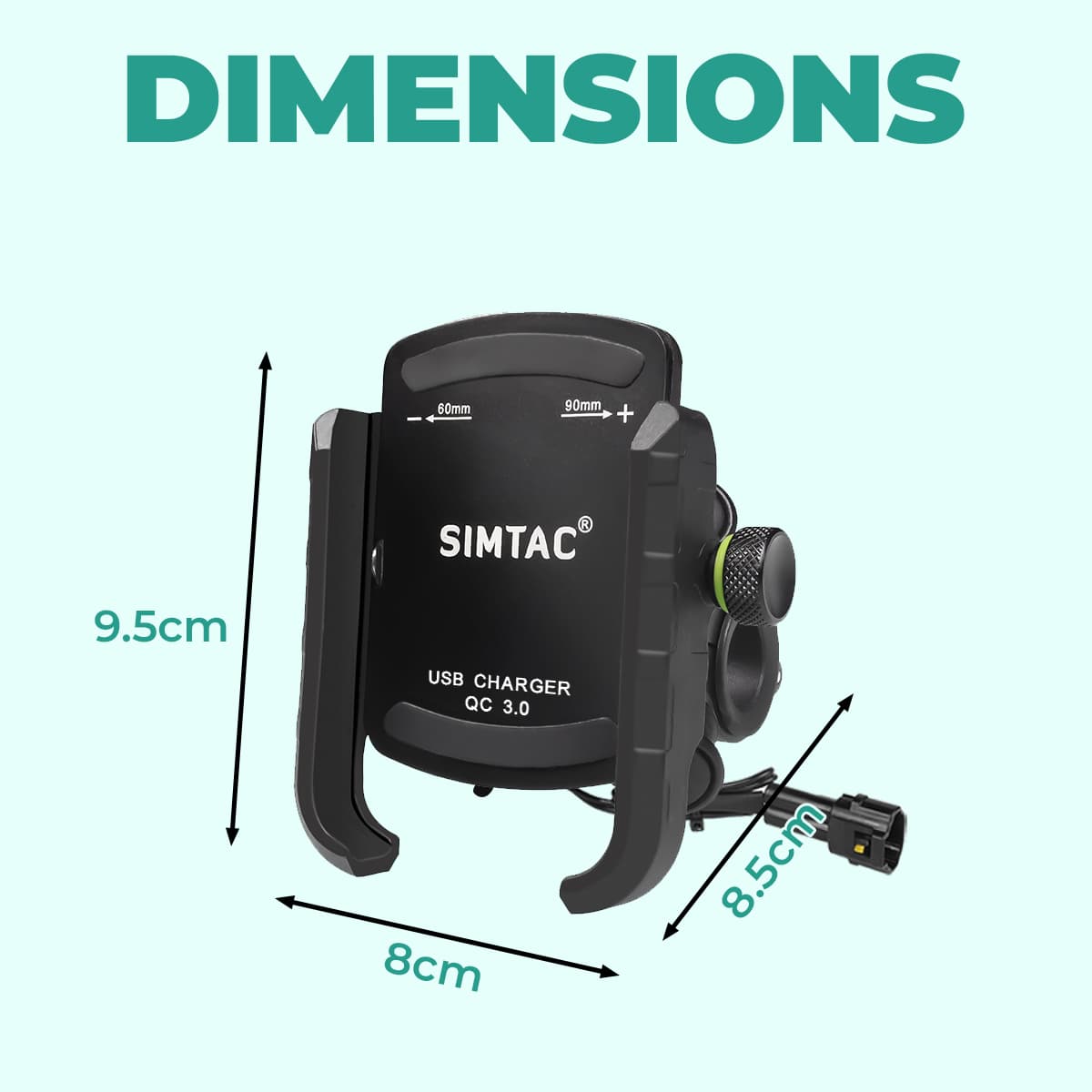 Simtac MHC3-PRO Super Grip motorcycle mobile holder with QC 3.0 USB-A charger