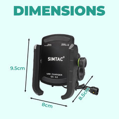 Simtac MHC3-PRO Super Grip motorcycle mobile holder with QC 3.0 USB-A charger
