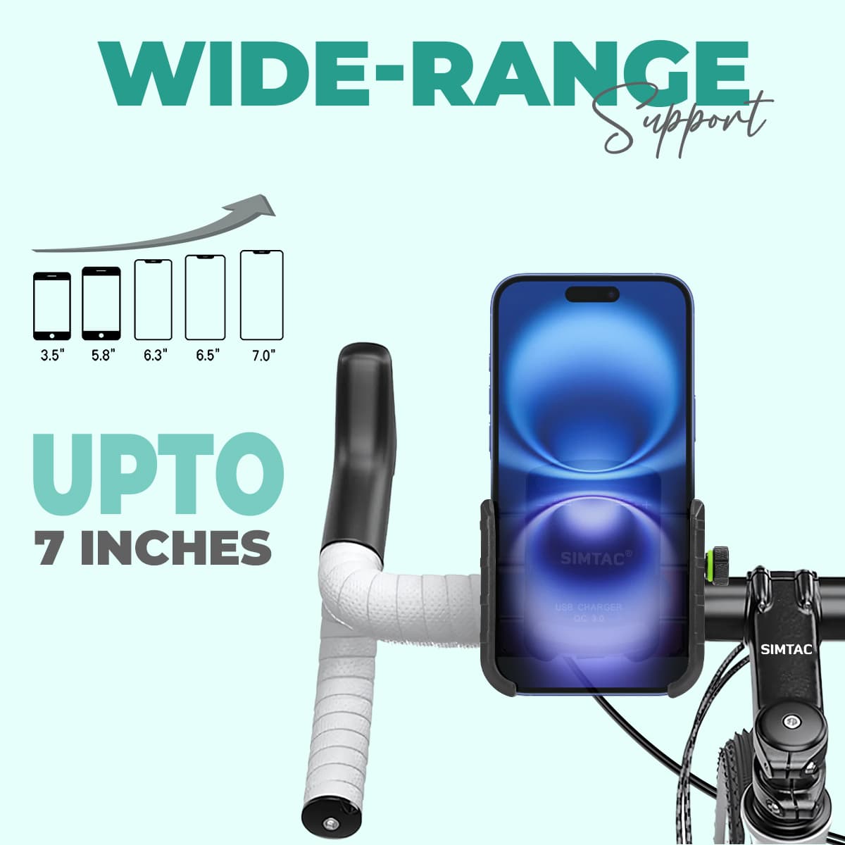 Simtac MHC3-PRO Super Grip motorcycle mobile holder with QC 3.0 USB-A charger