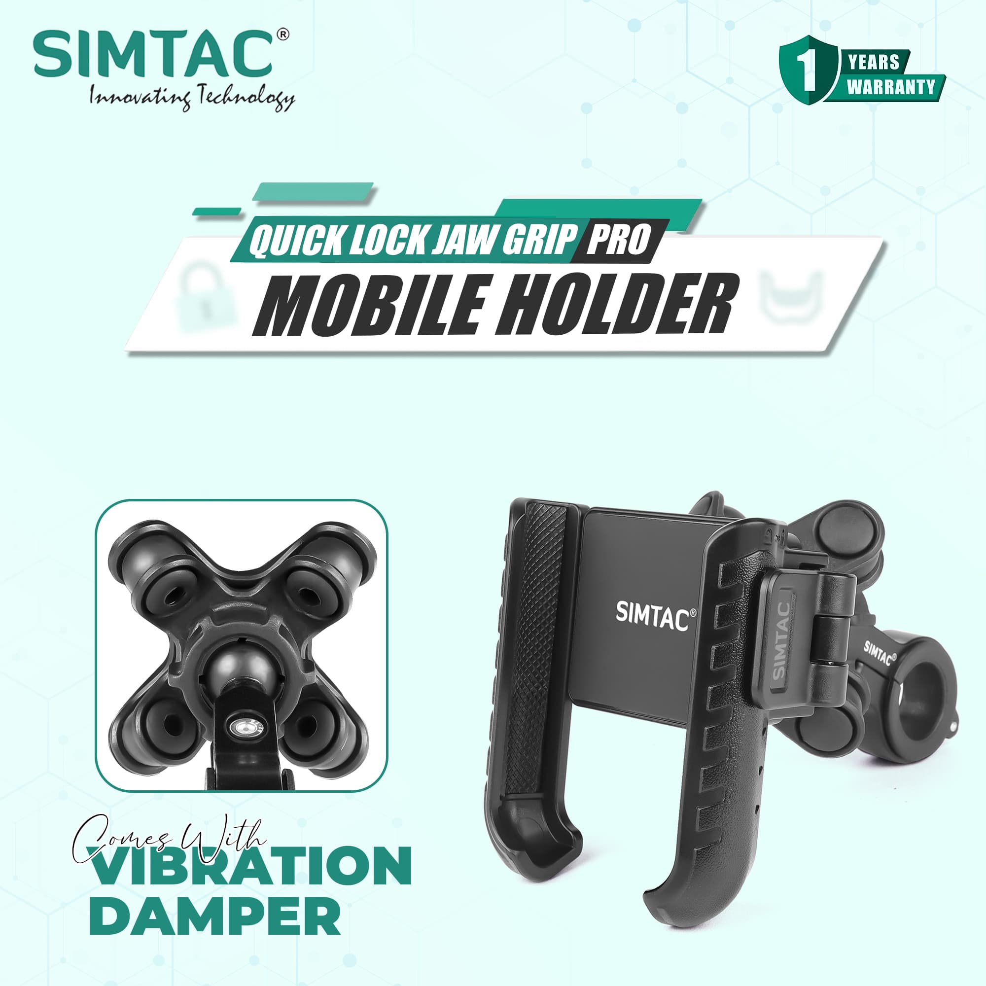 Simtac JQL1-PRO Quick Lock Jaw Grip motorcycle mobile holder