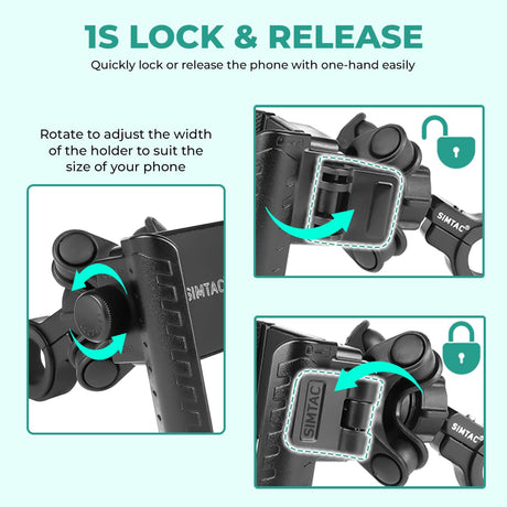 Simtac JQL1-PRO Quick Lock Jaw Grip motorcycle mobile holder