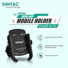 Simtac MHC3 Super Grip motorcycle mobile holder with QC 3.0 charger