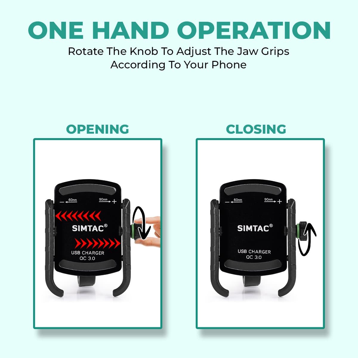 Simtac MHC3 Super Grip motorcycle mobile holder with QC 3.0 charger