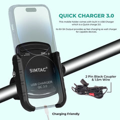 Simtac MHC3 Super Grip motorcycle mobile holder with QC 3.0 charger