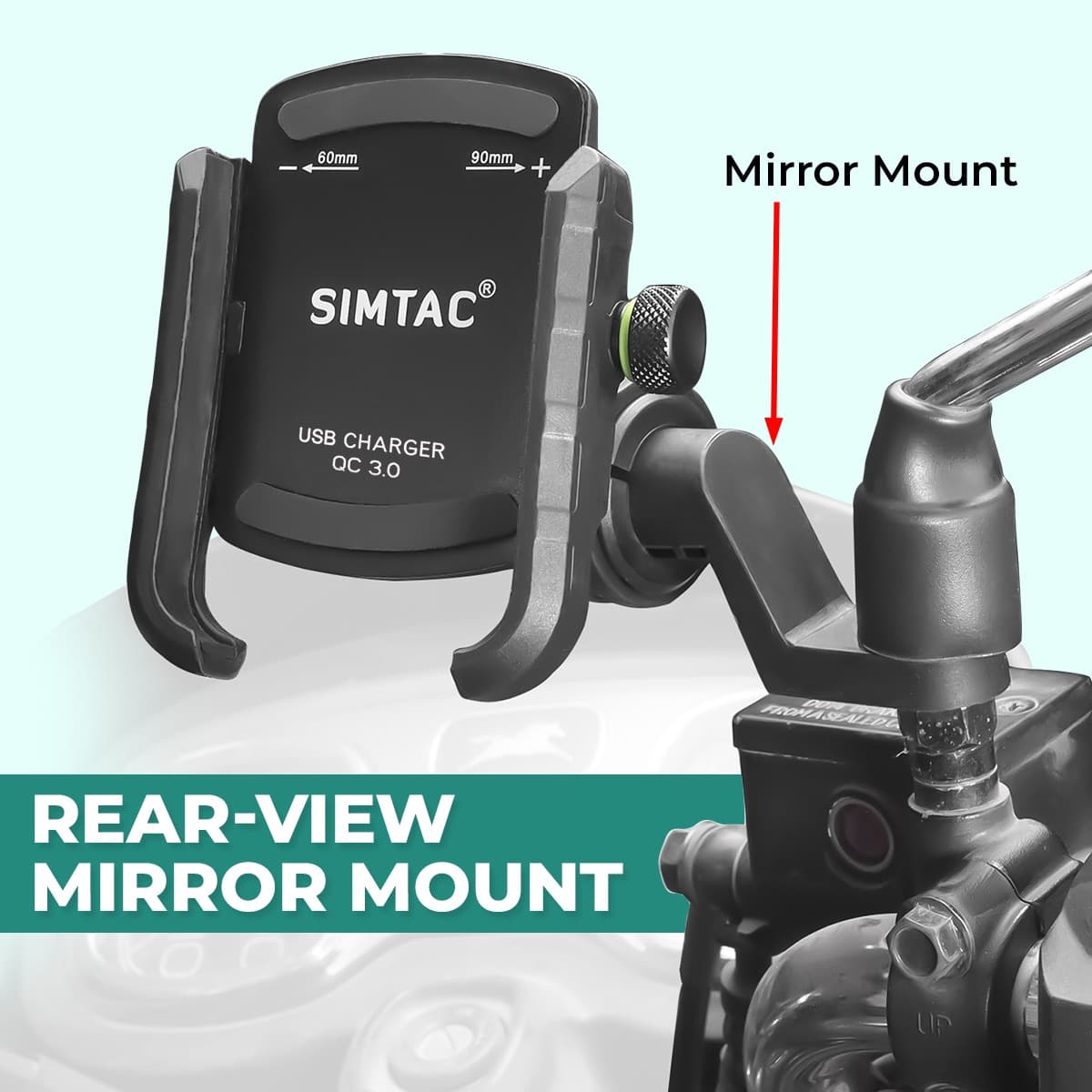 Simtac MHC3 Super Grip motorcycle mobile holder with QC 3.0 charger